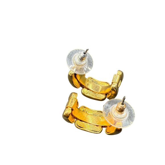 VTG Chunky Chain Gold & Silver Link Studs Earrings RetroStyle Timeless - Picture 4 of 5